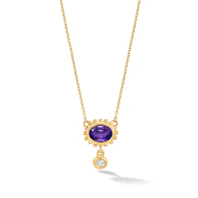 Dower & Hall Women's Gold / Yellow Fine Yellow Gold Anemone Pendant With Amethyst & Diamond