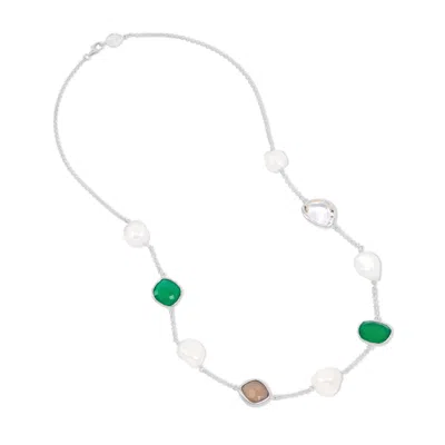 Dower & Hall Women's Green Gemstone & Baroque Pearl Pebble Necklace In Silver In Multi