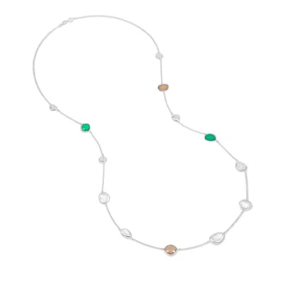 DOWER & HALL WOMEN'S GREEN GEMSTONES & PEBBLES LONG NECKLACE IN SILVER