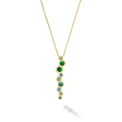 Dower & Hall Women's Green / Gold Solid Gold & Green Emerald Long Cascade Pendant In Brown