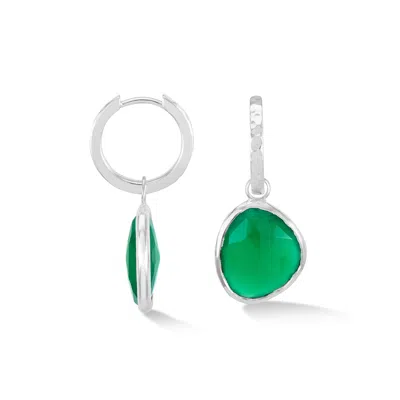 Dower & Hall Women's Green Onyx Pebble Huggie Hoops In Silver