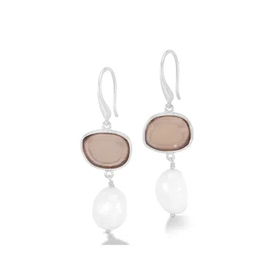 Dower & Hall Women's Grey Agate Pebble & Pearl Drop Earrings In Silver