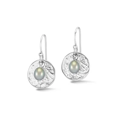 Dower & Hall Women's Hammered Disc & Dove Grey Freshwater Nomad Pearl Earrings In Sterling Silver