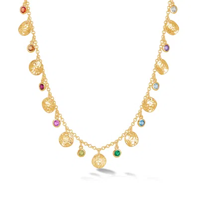 Dower & Hall Women's Hammered Disc & Mixed Gemstone Array Necklace In Gold Vermeil