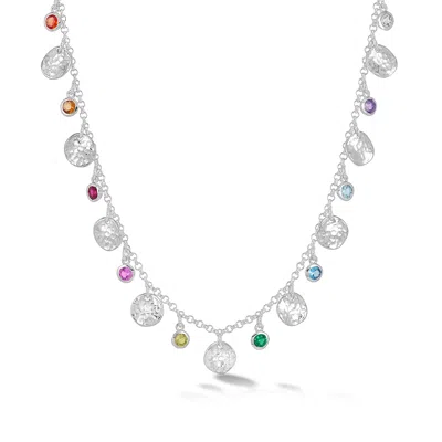 Dower & Hall Women's Hammered Disc And Mixed Gemstone Array Necklace In Sterling Silver