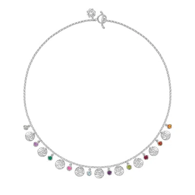 Dower & Hall Women's Hammered Disc And Mixed Gemstone Array Necklace In Sterling Silver In Metallic
