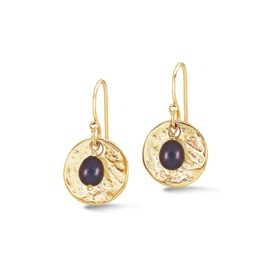 Dower & Hall Women's Hammered Disc & Peacock Freshwater Pearl Nomad Earrings In Gold Vermeil