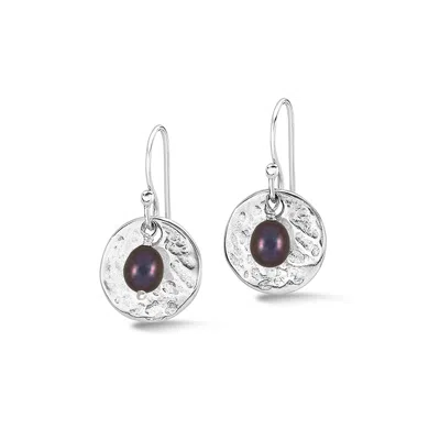 Dower & Hall Women's Hammered Disc & Peacock Freshwater Pearl Nomad Earrings In Sterling Silver