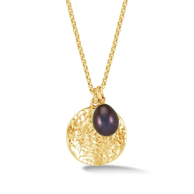 Dower & Hall Women's Hammered Disc & Peacock Freshwater Pearl Pendant In Gold Vermeil