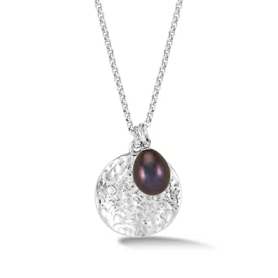 Dower & Hall Women's Hammered Disc & Peacock Freshwater Pearl Pendant In Sterling Silver