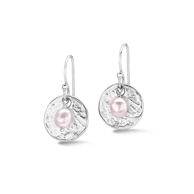 Dower & Hall Women's Hammered Disc & Pink Freshwater Nomad Pearl Earrings In Sterling Silver