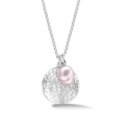 Dower & Hall Women's Hammered Disc & Pink Freshwater Pearl Pendant In Sterling Silver