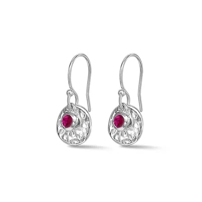 Dower & Hall Women's Hammered Disc & Ruby Array Earrings - Silver
