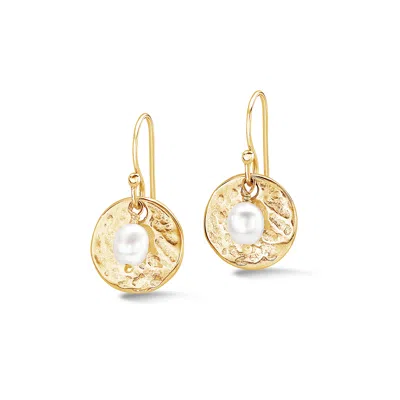 Dower & Hall Women's Hammered Disc & White Freshwater Pearl Nomad Earrings In Gold Vermeil