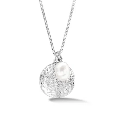 Dower & Hall Women's Hammered Disc & White Freshwater Pearl Nomad Pendant In Sterling Silver In Metallic