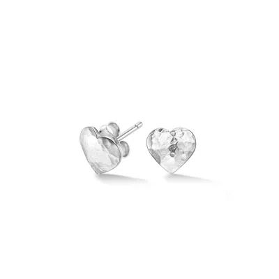 Dower & Hall Women's Hammered Flat Heart Nomad Studs In Sterling Silver