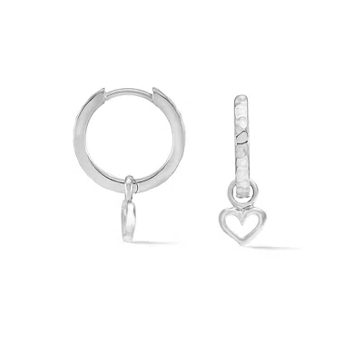 Dower & Hall Women's Hammered Heart Charm Huggie Hoops In Sterling Silver