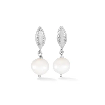 Dower & Hall Women's Hammered Marquise & Round White Pearl Drop Earrings In Sterling Silver