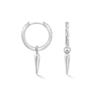 Dower & Hall Women's Hammered Raindrop Hoops - Silver