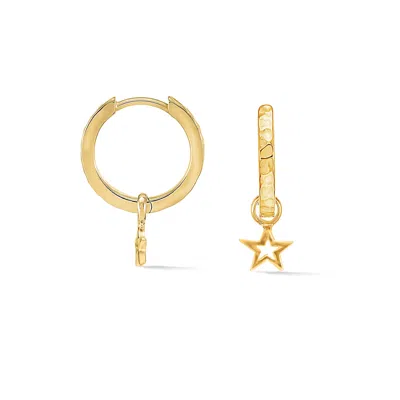 Dower & Hall Women's Hammered Star Charm Huggie Hoops In Gold Vermeil