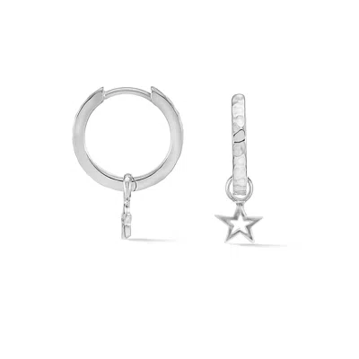 Dower & Hall Women's Hammered Star Charm Huggie Hoops In Sterling Silver