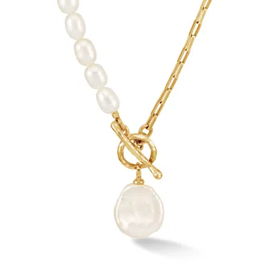 Dower & Hall Women's Keshi Charm Drop Pearl Luna Necklace In Gold Vermeil