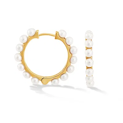 Dower & Hall Women's Large Timeless Pearl Huggie Hoops In Gold Vermeil