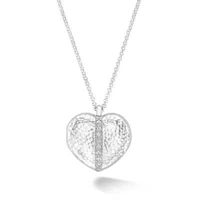 Dower & Hall Women's Large White Sapphire Heart Lumiere Locket In Sterling Silver