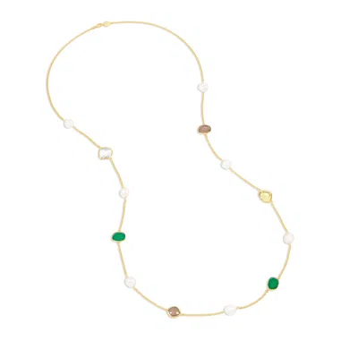 Dower & Hall Women's Long Green Gemstone & Baroque Pearl Necklace In Gold Vermeil