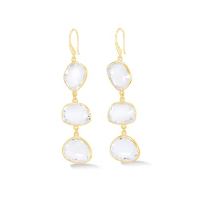 Dower & Hall Women's Long Rock Crystal Pebble Drop Earrings In Gold Vermeil