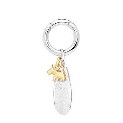 Dower & Hall Women's Long Silver Hammered Pet Tag & Vermeil Dog Charm In Metallic