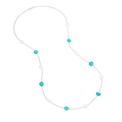 Dower & Hall Women's Long Turquoise & Baroque Pearl Necklace In Silver In White