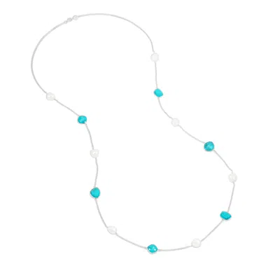 Dower & Hall Women's Long Turquoise & Baroque Pearl Necklace In Silver In Blue