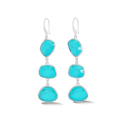 Dower & Hall Women's Long Turquoise Pebble Drop Earrings In Silver In Gray