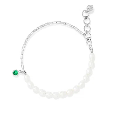 Dower & Hall Women's Luna Pearl™ & Green Garnet Charm Bracelet - Silver