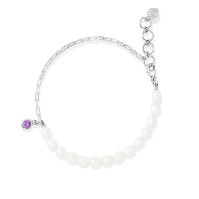 Dower & Hall Women's Luna White Pearl, Chain & Amethyst Drop Bracelet In Sterling Silver
