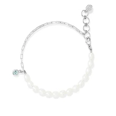 Dower & Hall Women's Luna White Pearl, Chain & Aquamarine Drop Bracelet In Sterling Silver