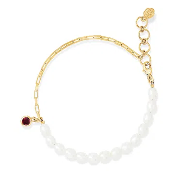 Dower & Hall Women's Luna White Pearl, Chain & Garnet Drop Bracelet In Gold Vermeil