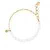 Dower & Hall Women's Luna White Pearl, Chain & Garnet Drop Bracelet In Gold Vermeil In White