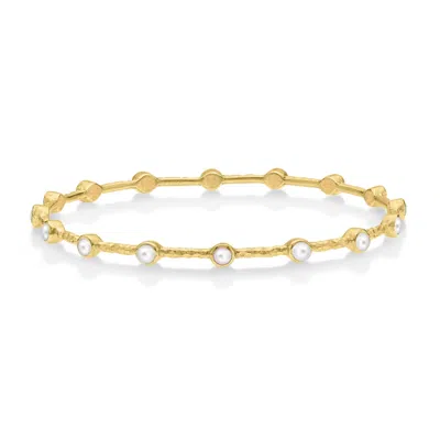 Dower & Hall Women's Luna White Pearl Twinkle Bangle In 18ct Gold Vermeil In Gray