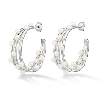 Dower & Hall Women's Medium Triple Row Waterfall Pearl Hoops In Silver