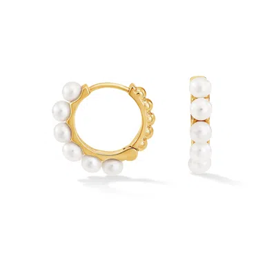 Dower & Hall Women's Medium White Pearl Huggie Hoops In Gold Vermeil
