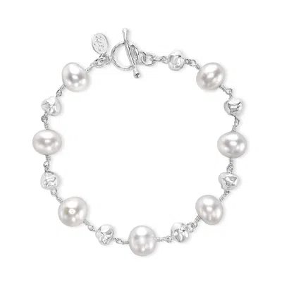 Dower & Hall Women's Nugget & White Freshwater Pearl Bracelet In Sterling Silver