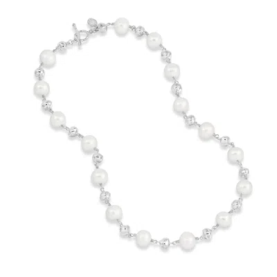 Dower & Hall Women's Nugget & White Freshwater Pearl Necklace In Sterling Silver