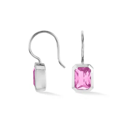 Dower & Hall Women's Octagon Pink Quartz Earrings - Silver