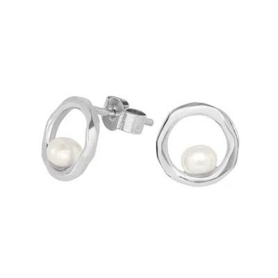 Dower & Hall Women's Open Circle & White Pearl Waterfall Earrings In Silver In Metallic