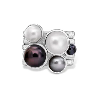 Dower & Hall Women's Pearlicious Twinkle Stacking Rings Set In Sterling Silver In Metallic