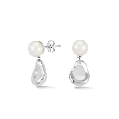 Dower & Hall Women's Pebble & White Pearl Earrings In Silver In Metallic