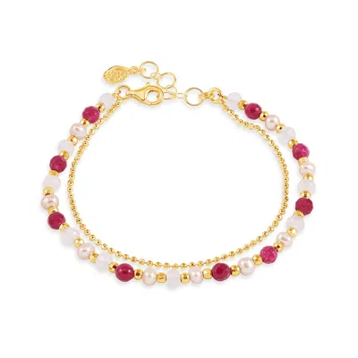 Dower & Hall Women's Pink Blossom Orissa Bracelet In Gold Vermeil In Gray