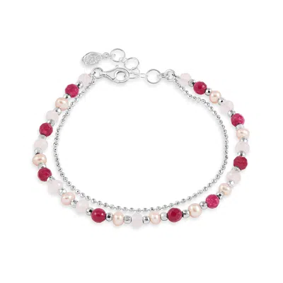 Dower & Hall Women's Pink Blossom Orissa Bracelet In Sterling Silver In Metallic